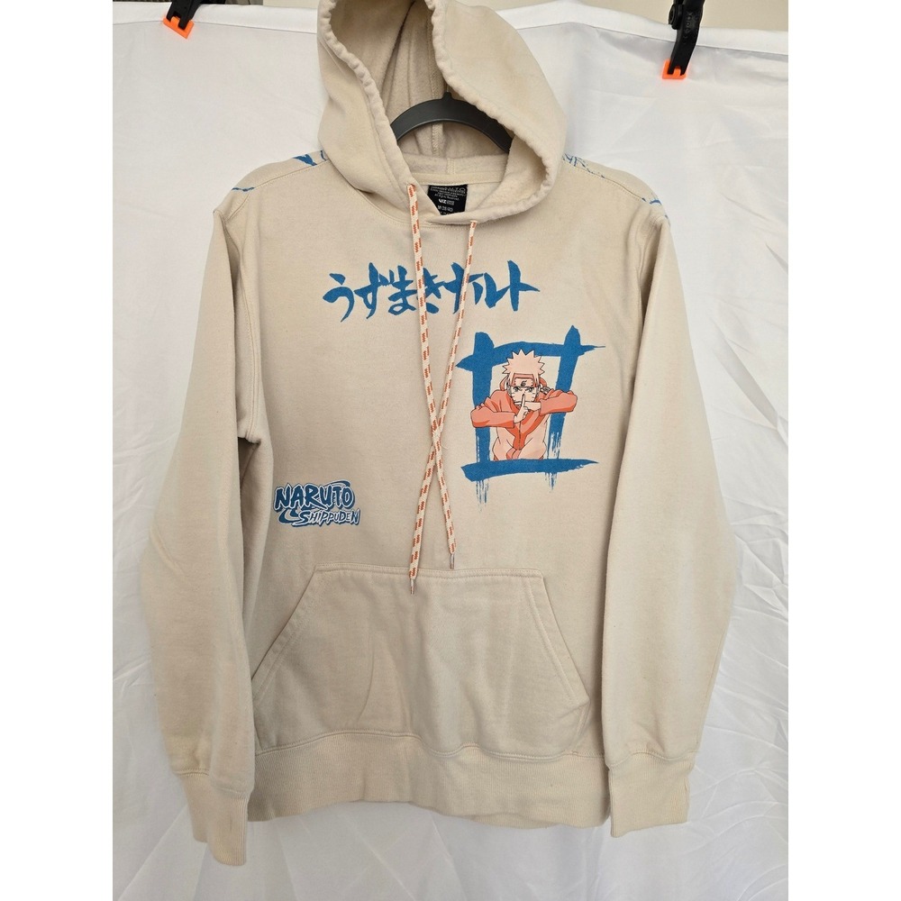 Naruto Shippuden Anime Graphic Hoodie Cream Men's Size‎ M